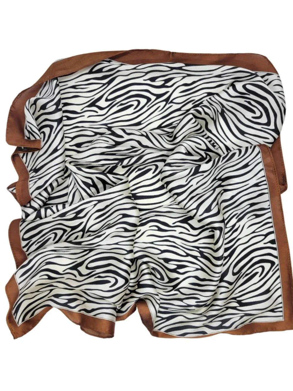 ⭐New Elegant Bandana Square Scarf Silky Satin Soft Animal Print Zebra Brown Wrap